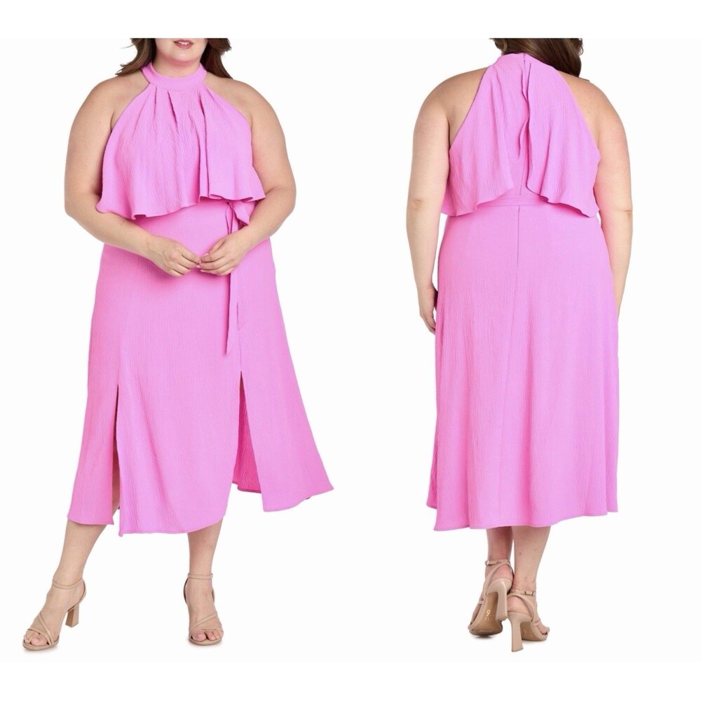 R & M Richards Women's Pink Halter Belted Plus Size Sleeveless Dress 22W